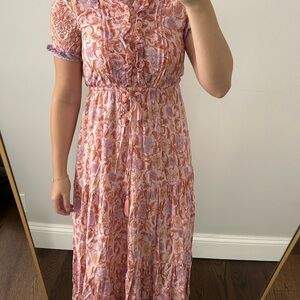 In Bloom Pink Pleated Tiered Midi Dress